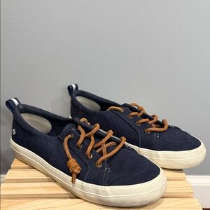 Sperry Top-Sider Navy Canvas Sneakers with Tan Leather Laces Size 7